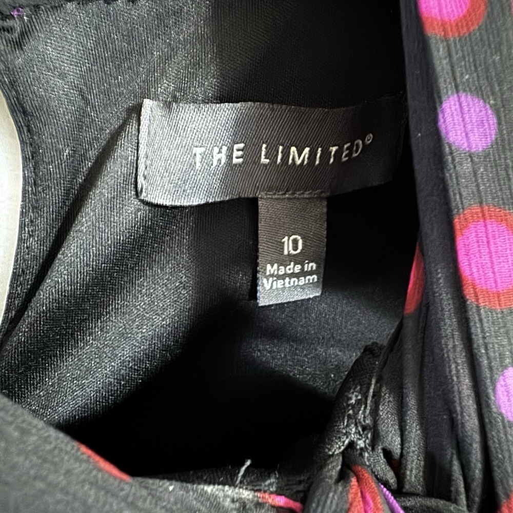 The Limited‎ Long Sleeve Tie Neck Shift Dress Size 10 Black Pink Polka Dot Retro - Picture 7 of 15